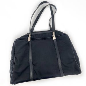 Gucci Black/Silver Nylon & Leather Work Travel Shoulder Bag, Authentic